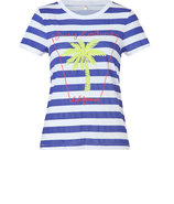 Cobalt Blue and White Striped Palm Tree Boxy Tee