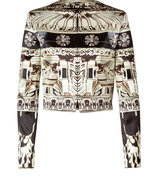 Black Crystal Print Silk-Cotton Cropped Jacket