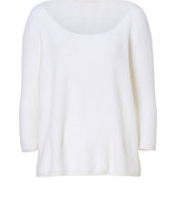 Crisp White Pique Cashmere Wide Neck Pullover