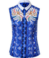 Blue-Multi Sequin Embelished Silk-Blend Top