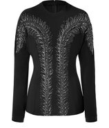 Black Silk Top with Feather Sequin Embroidery