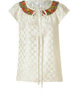 Ivory Coconut Beaded Silk Top
