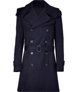 Navy Double-Breasted Cotton Trench Coat
