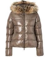 Warm Taupe Adhara Down Jacket with Raccoon Fur