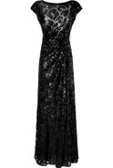 Black Draped Sequined Gown