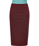 Bordeaux Wool-Blend Pencil Skirt with Mint Waist