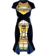 Blue-Gold Velvet Patchwork Dress