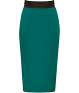 Emerald Green Wool-Blend Pencil Skirt with Black W