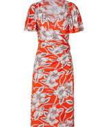 Tangerine Hibiscus Wrap Front Silk Jersey Dress