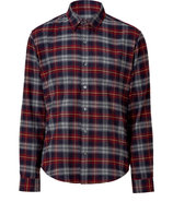 Crimson and navy brick plaid shirt