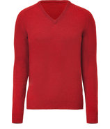 Red V-Neck Knit Pullover