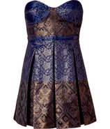 Blue/Black Vasily Jacquard Strapless Dress