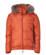 Orange Neve Down Jacket with Raccoon Fur Trim