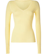 Yellow/White Cotton-Cashmere V-Neck Pullover