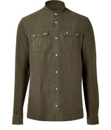 Khaki Linen Collarless Shirt