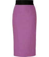Mauve Wool-Blend Pencil Skirt with Black Waist
