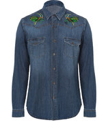 Stone Washed Bug Embroidered Jean Shirt
