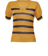 Mustard/Navy Cotton Short Sleeve Striped V-Neck Pu