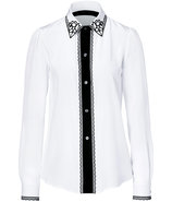 White Silk Top with Black Embroidery
