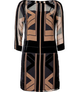 Black/Tan Printed Velvet/Chiffon Combo Dress