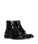 Black Glazed Leather Lace-Up Boots