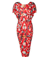 Red Ikat Print Open Back Silk Jersey Apsara Dress